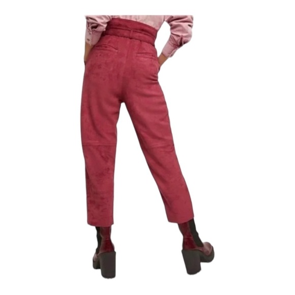 FREE PEOPLE Nightfall Suede Tie Waist Paperbag Pant Size 2 Pomegranate NWT - Picture 5 of 10